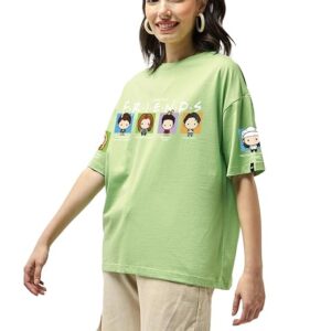 Bewakoof Women's 100% Cotton Graphic Print Oversized Fit Round Neck T-Shirt