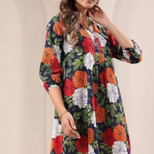 Janasya Women's Pure Cotton Floral Printed A-Line Tunic